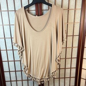 Anthropologie Beige Tassel Trim Blouse